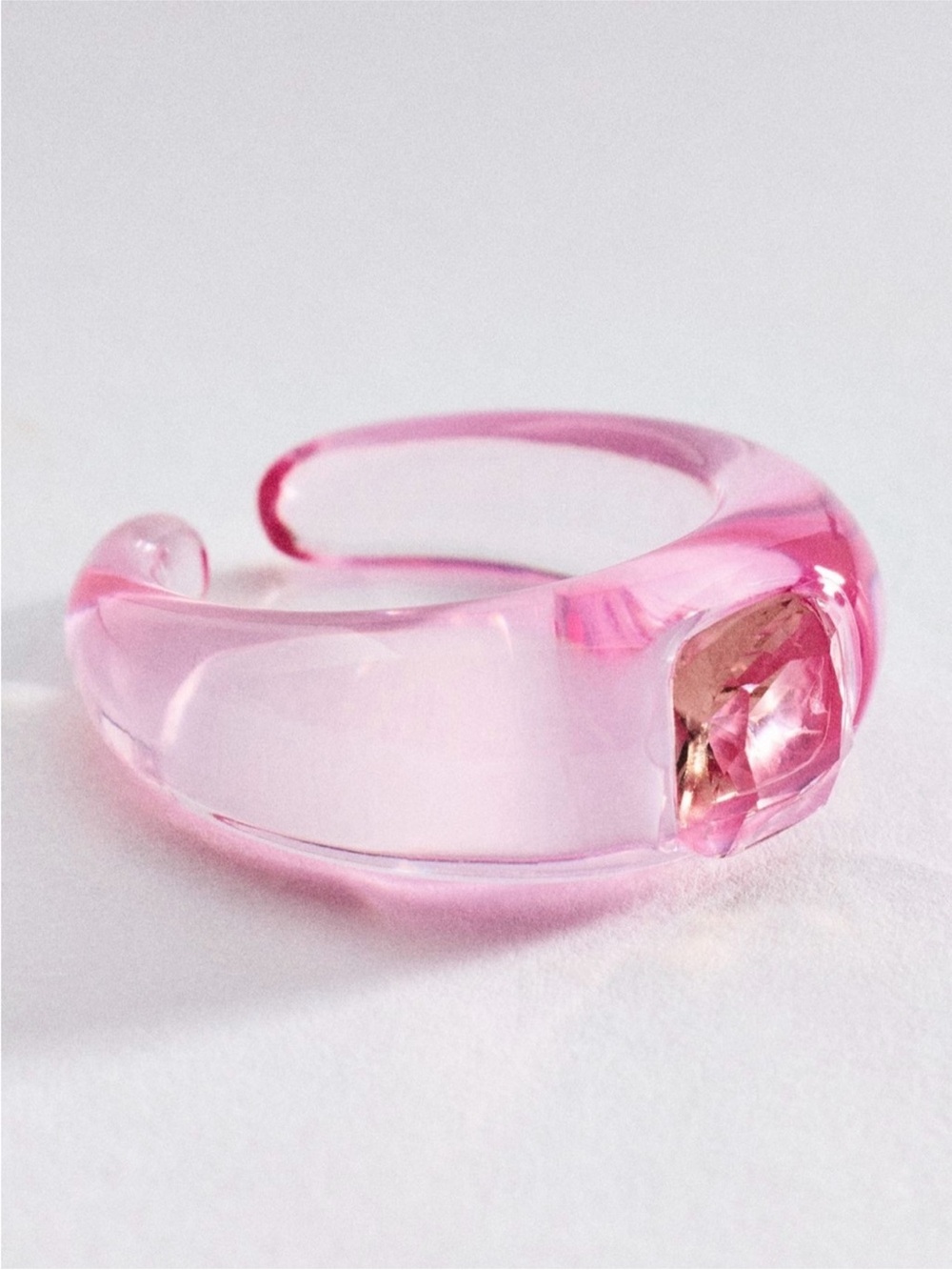 Anthropologie Rose Pink Resin Open Ring with Faceted Gem